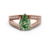 Rose gold Fancy Green Pear Cut Diamond Split Shank Ring with Pavé Band and Four-Prong Setting_44