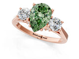 Rose gold Fancy Green Pear Cut Diamond Three-Stone Engagement Ring with Prong Setting and Pavé Band_1