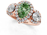 Rose gold Fancy Green Pear Cut Diamond Three-Stone Halo Ring with Prong Setting and Pavé Accents_1