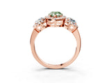 Rose gold Fancy Green Pear Cut Diamond Three-Stone Halo Ring with Prong Setting and Pavé Accents_3
