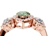 Rose gold Fancy Green Pear Cut Diamond Three-Stone Halo Ring with Prong Setting and Pavé Accents_4