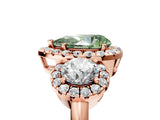 Rose gold Fancy Green Pear Cut Diamond Three-Stone Halo Ring with Prong Setting and Pavé Accents_5