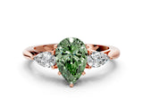 Rose gold Fancy Green Pear Cut Diamond Three-Stone Ring with Pear Side Stones and Four-Prong Setting_83