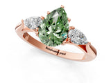 Rose gold Fancy Green Pear Cut Diamond Three-Stone Ring with Pear Side Stones and Four-Prong Setting_84