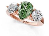 Rose gold Fancy Green Pear Cut Diamond Three-Stone Ring with Prong Setting and Classic Band_100