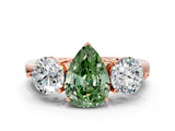 Rose gold Fancy Green Pear Cut Diamond Three-Stone Ring with Prong Setting and Classic Band_99