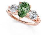 Rose gold Fancy Green Pear Cut Diamond Three-Stone Ring with Prong Setting and Pavé Band_1