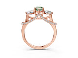 Rose gold Fancy Green Pear Cut Diamond Three-Stone Ring with Prong Setting and Pavé Band_3