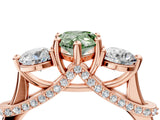 Rose gold Fancy Green Pear Cut Diamond Three-Stone Ring with Prong Setting and Pavé Band_4