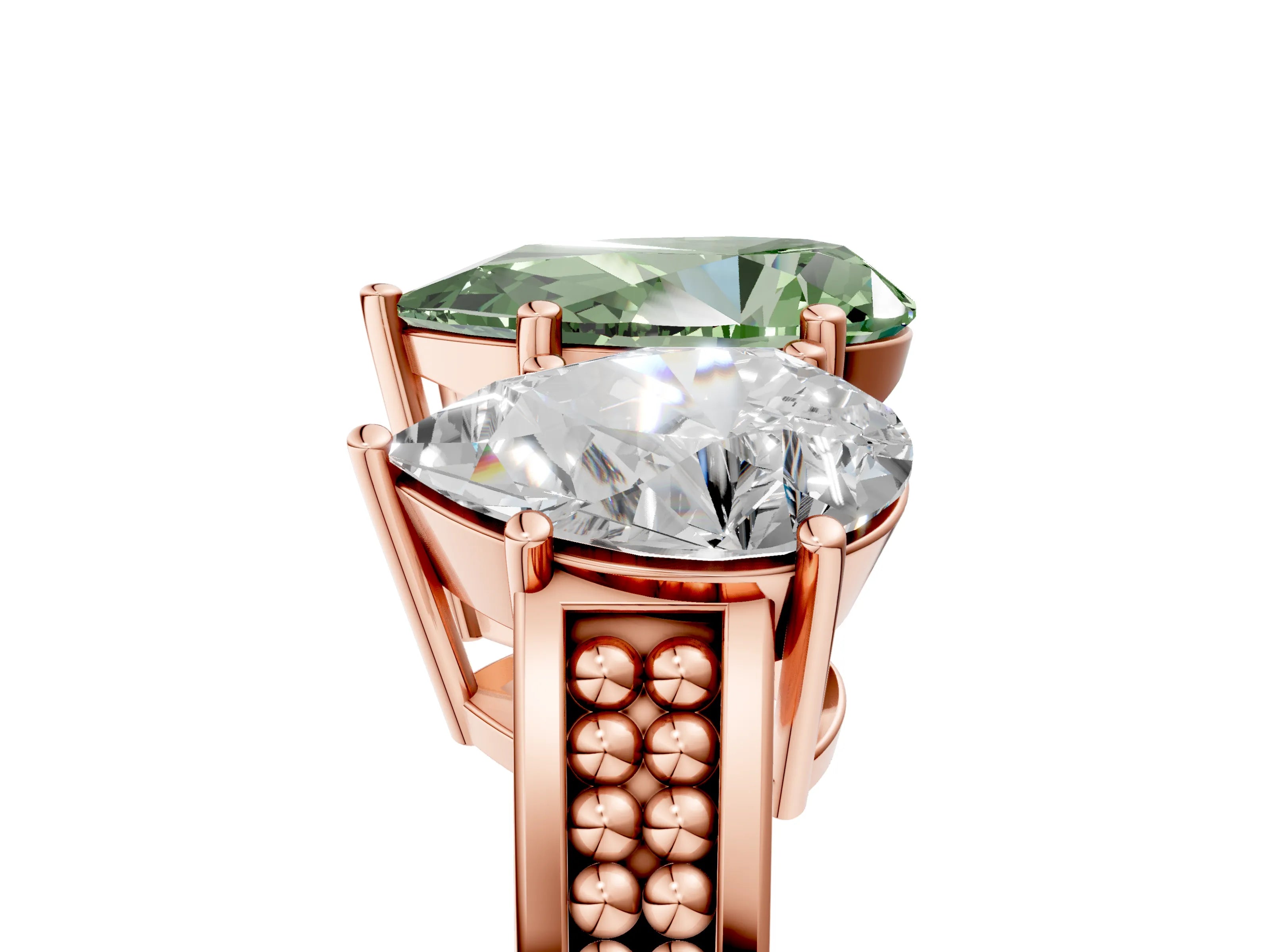 Rose gold Fancy Green Pear Cut Diamond Three-Stone Ring with Prong Setting and Textured Band_5
