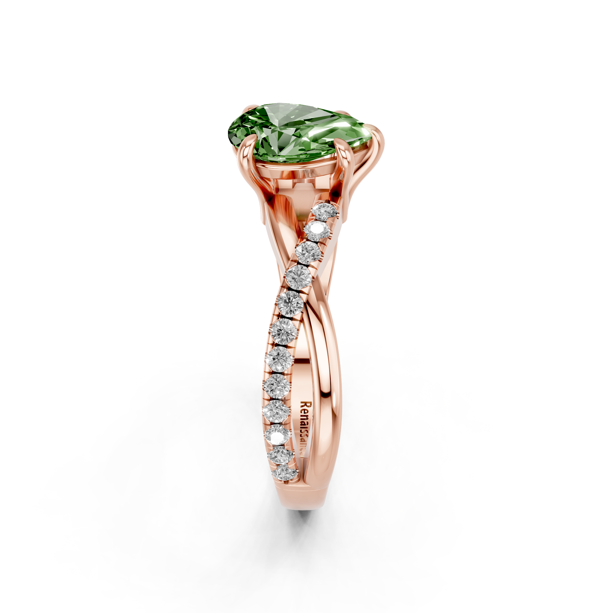 Rose gold Fancy Green Pear  Cut Diamond Twist Band Solitaire with Prong Setting_12