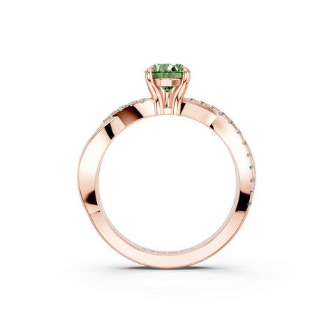 Rose gold Fancy Green Pear  Cut Diamond Twist Band Solitaire with Prong Setting_13