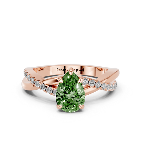 Rose gold Fancy Green Pear  Cut Diamond Twist Band Solitaire with Prong Setting_21
