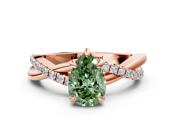 Rose gold Fancy Green Pear  Cut Diamond Twist Band Solitaire with Prong Setting