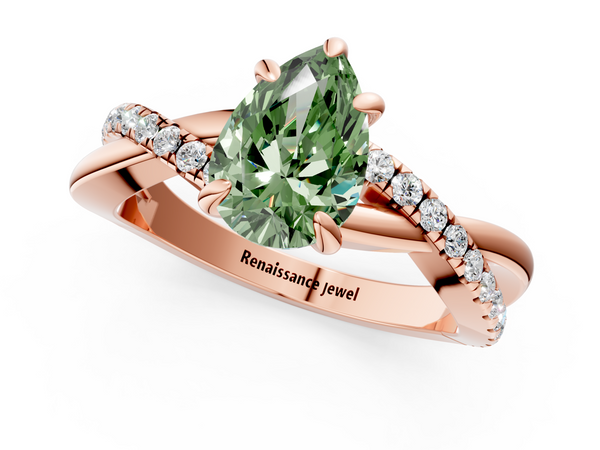Rose gold Fancy Green Pear  Cut Diamond Twist Band Solitaire with Prong Setting