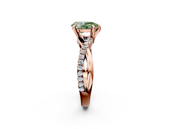 Rose gold Fancy Green Pear  Cut Diamond Twist Band Solitaire with Prong Setting