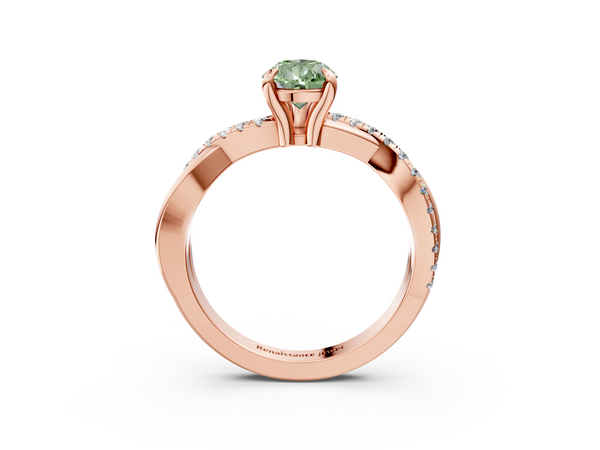 Rose gold Fancy Green Pear  Cut Diamond Twist Band Solitaire with Prong Setting
