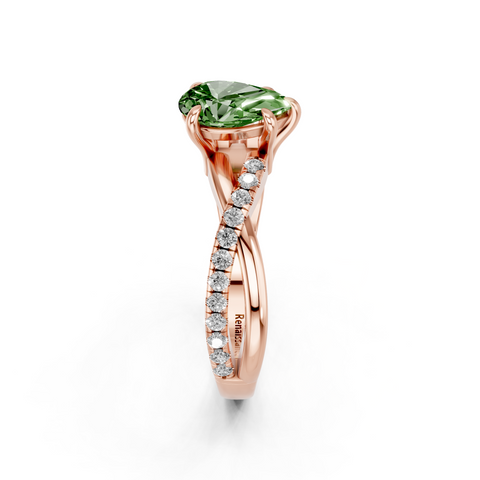 Rose gold Fancy Green Pear  Cut Diamond Twist Band Solitaire with Prong Setting_4