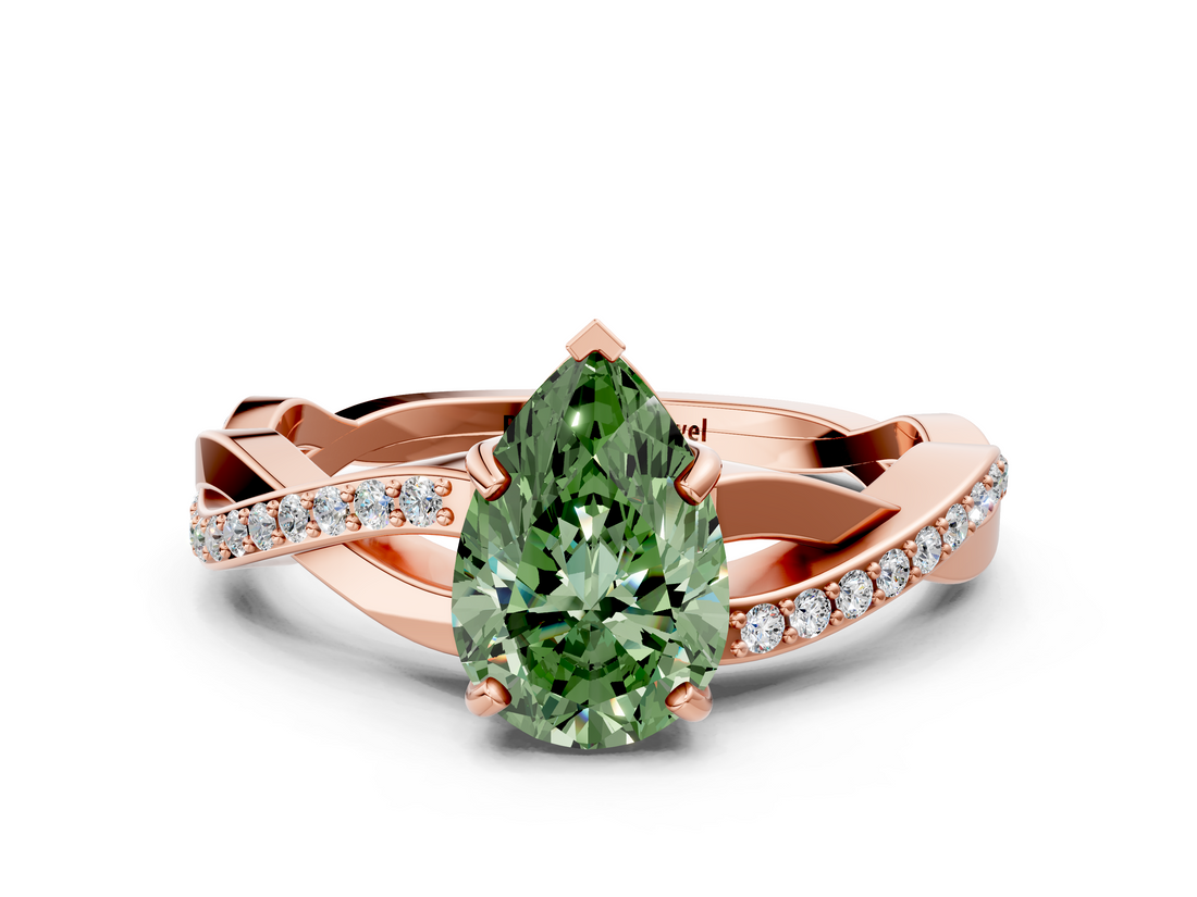 Rose gold Fancy Green Pear  Cut Diamond Twisted Band Engagement Ring with Prong Setting_3