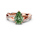 Rose gold Fancy Green Pear  Cut Diamond Twisted Band Engagement Ring with Prong Setting_3