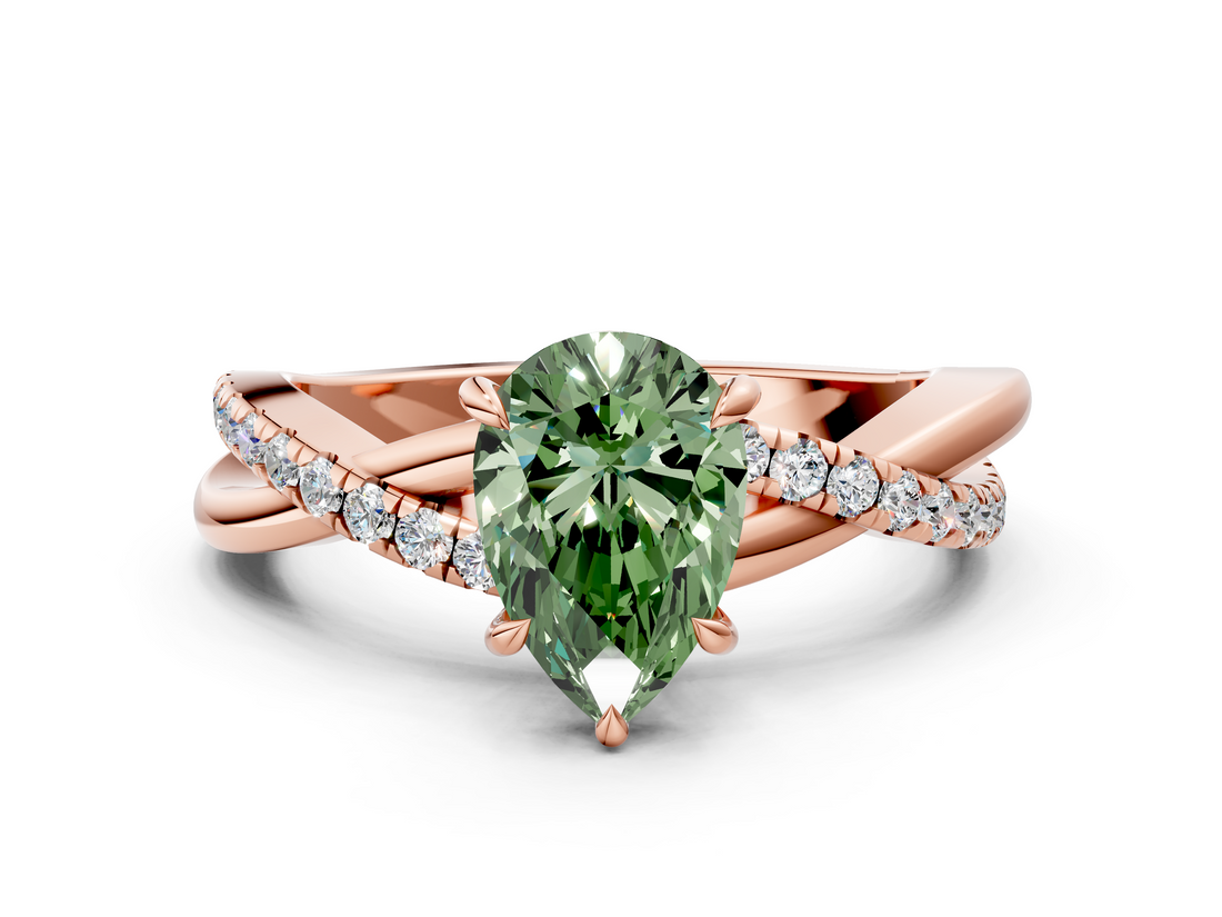 Rose gold Fancy Green Pear  Cut Diamond Twisted Band with Pavé Setting and Four-Prong Setting_20