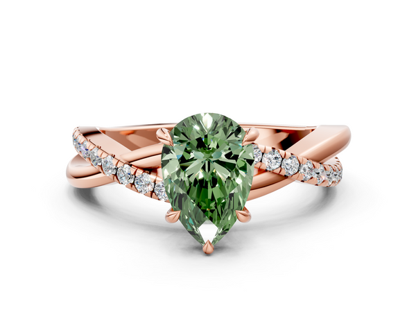 Rose gold Fancy Green Pear  Cut Diamond Twisted Band with Pavé Setting and Four-Prong Setting