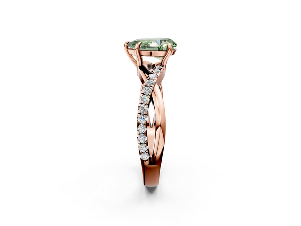 Rose gold Fancy Green Pear  Cut Diamond Twisted Band with Pavé Setting and Four-Prong Setting