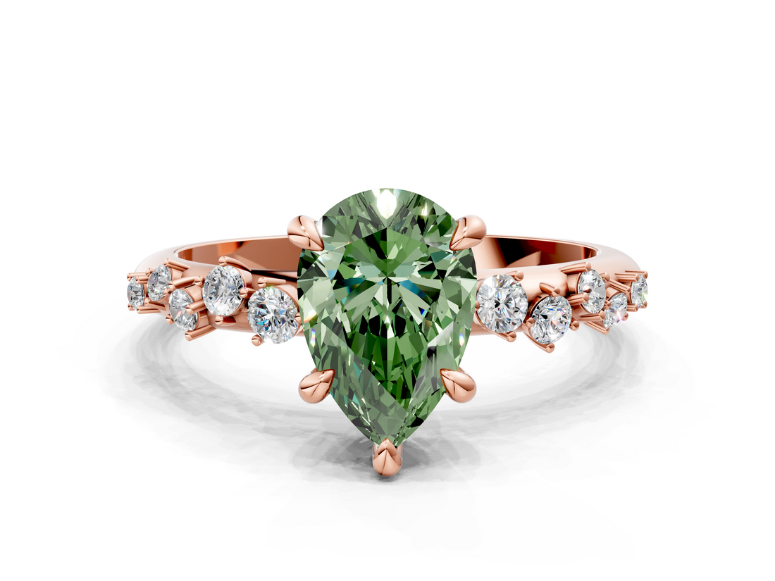 Rose gold Fancy Green Pear  Cut Diamond Vine Band with Four-Prong Setting_71