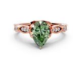 Rose gold Fancy Green Pear  Cut Diamond with Milgrain Marquise and Bezel Accents on a Solitaire Band with Prong Setting_205
