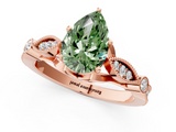 Rose gold Fancy Green Pear  Cut Diamond with Milgrain Marquise and Bezel Accents on a Solitaire Band with Prong Setting_206
