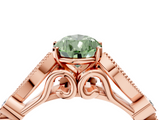 Rose gold Fancy Green Pear  Cut Diamond with Milgrain Marquise and Bezel Accents on a Solitaire Band with Prong Setting_209