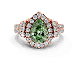 Rose gold Fancy Green Pear  Cut Double Halo Diamond Engagement Ring with Pave Band and Four-Prong Setting_26