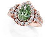 Rose gold Fancy Green Pear  Cut Double Halo Diamond Engagement Ring with Pave Band and Four-Prong Setting_27