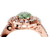 Rose gold Fancy Green Pear  Cut Double Halo Diamond Engagement Ring with Pave Band and Four-Prong Setting_30