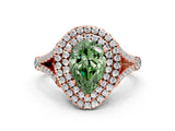 Rose gold Fancy Green Pear  Cut Double Halo Split Shank Diamond Ring with Prong Setting_50