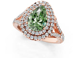 Rose gold Fancy Green Pear  Cut Double Halo Split Shank Diamond Ring with Prong Setting_51