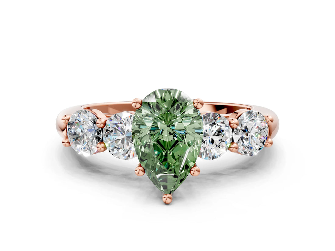 Rose gold Fancy Green Pear  Cut Five-Stone Prong Set Diamond Ring with Classic Band_31