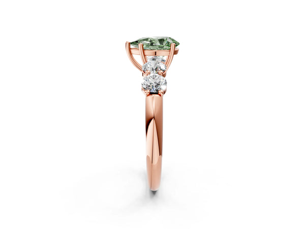 Rose gold Fancy Green Pear  Cut Five-Stone Prong Set Diamond Ring with Classic Band