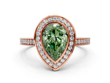Rose gold Fancy Green Pear Cut Halo Bezel Diamond Pave Band Ring