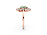 Rose gold Fancy Green Pear Cut Halo Cluster Diamond Ring with Pave Band and Four-Prong Setting_14