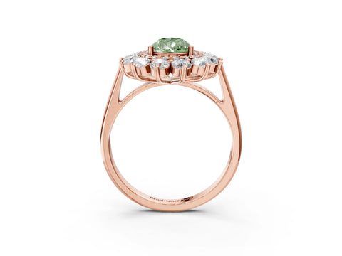 Rose gold Fancy Green Pear Cut Halo Cluster Diamond Ring with Pave Band and Four-Prong Setting_15
