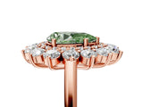 Rose gold Fancy Green Pear Cut Halo Cluster Diamond Ring with Pave Band and Four-Prong Setting_17