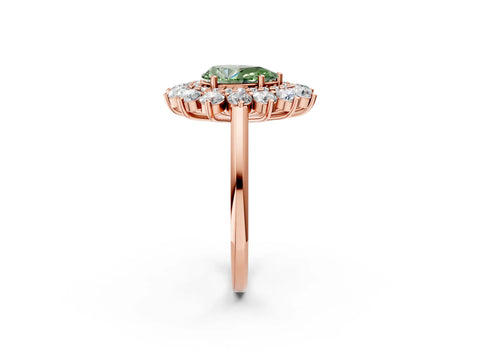 Rose gold Fancy Green Pear Cut Halo Cluster Diamond Ring with Pave Band and Four-Prong Setting_2