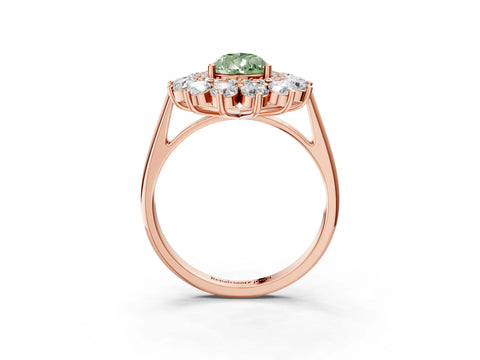 Rose gold Fancy Green Pear Cut Halo Cluster Diamond Ring with Pave Band and Four-Prong Setting_3