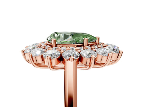 Rose gold Fancy Green Pear Cut Halo Cluster Diamond Ring with Pave Band and Four-Prong Setting_5