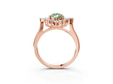 Rose gold Fancy Green Pear Cut Halo Diamond Cluster Ring with Marquise and Round Stones on a White Gold Band with Prong Setting_3