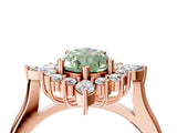 Rose gold Fancy Green Pear Cut Halo Diamond Cluster Ring with Marquise and Round Stones on a White Gold Band with Prong Setting_4