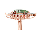 Rose gold Fancy Green Pear Cut Halo Diamond Cluster Ring with Marquise and Round Stones on a White Gold Band with Prong Setting_5