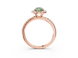 Rose gold Fancy Green Pear  Cut Halo Diamond Engagement Ring with Pave Band and Four-Prong Setting_22