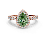 Rose gold Fancy Green Pear  Cut Halo Diamond Engagement Ring with Pave Band and Four-Prong Setting_28